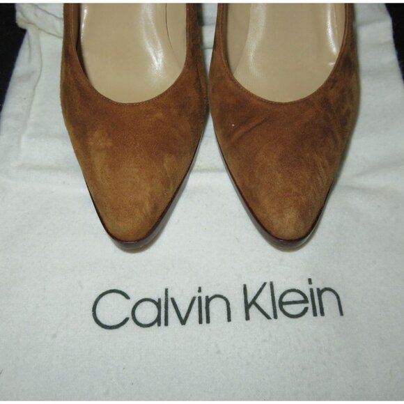 Calvin Klein Suede Leather Pointed Toe Pumps size 6 Color is Spice Brown - Picture 2 of 11